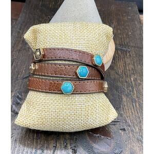 Barse Studded Leather Wrap Bracelet-Turquoise- Bronze- NWT
